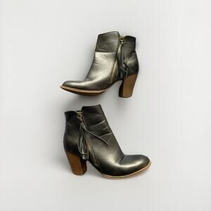 Dr Scholls Boots Womens 5.5 M Ankle Booties Heels Black Faux Leather Zipper